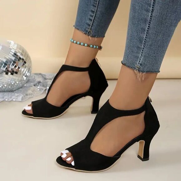 Peep-Toe Mid-Heel Sandals - Picture 3 of 4